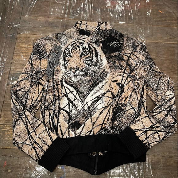 ST. JOHN COLLECTION BY MARIE GRAY Women's Tiger Knit Bomber Jacket Size 6